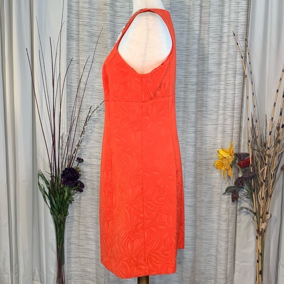 Laundry by Shelli Segal orange beaded sleeveless sheath dress. - Picture 7 of 16